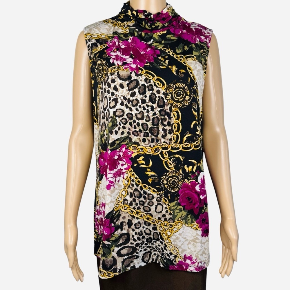 Susan Graver Printed Liquid Knit High Neck Sleeveless Top A279753 Size XL